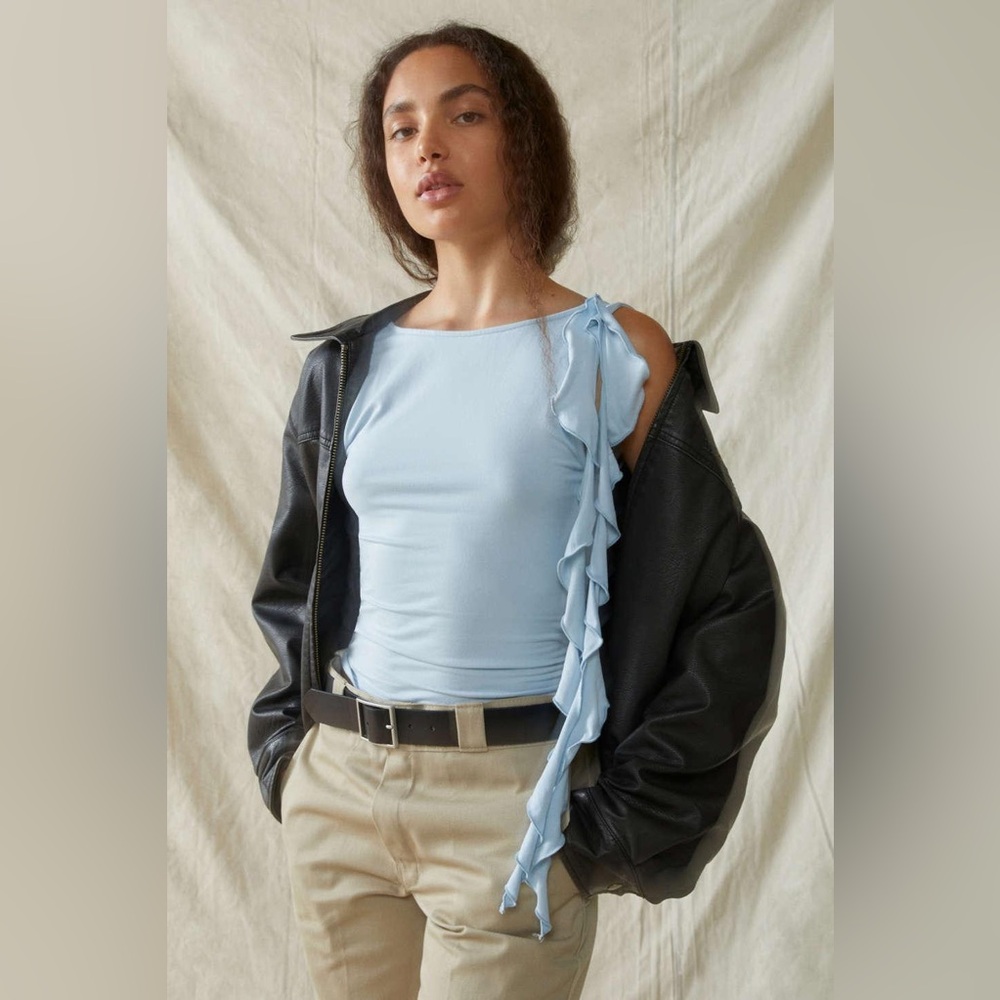 Urban Outfitters Kimchi Blue Maxine Light Blue Ruffle Tank Top